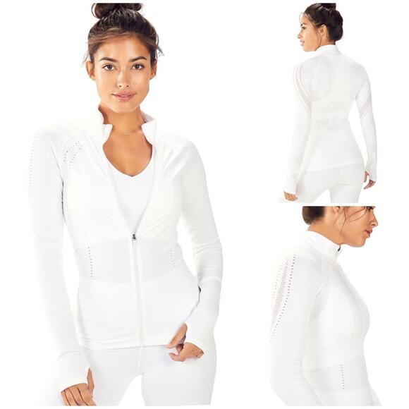 Fabletics White DELTA SEAMLESS L/S ZIP UP SZ L $65 - Picture 1 of 14